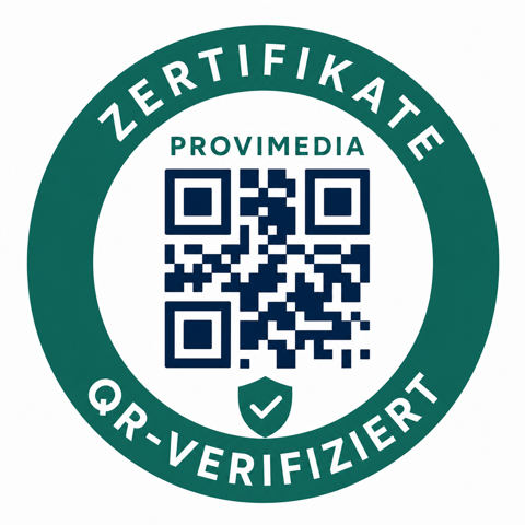 Provimedia Siegel: QR-verifizierte Zertifikate — Made in Germany