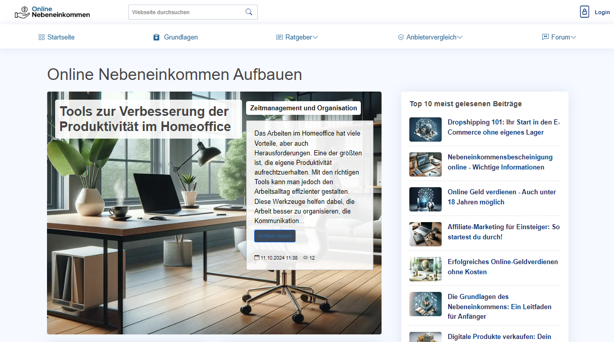 Online Nebeneinkommen Aufbauen